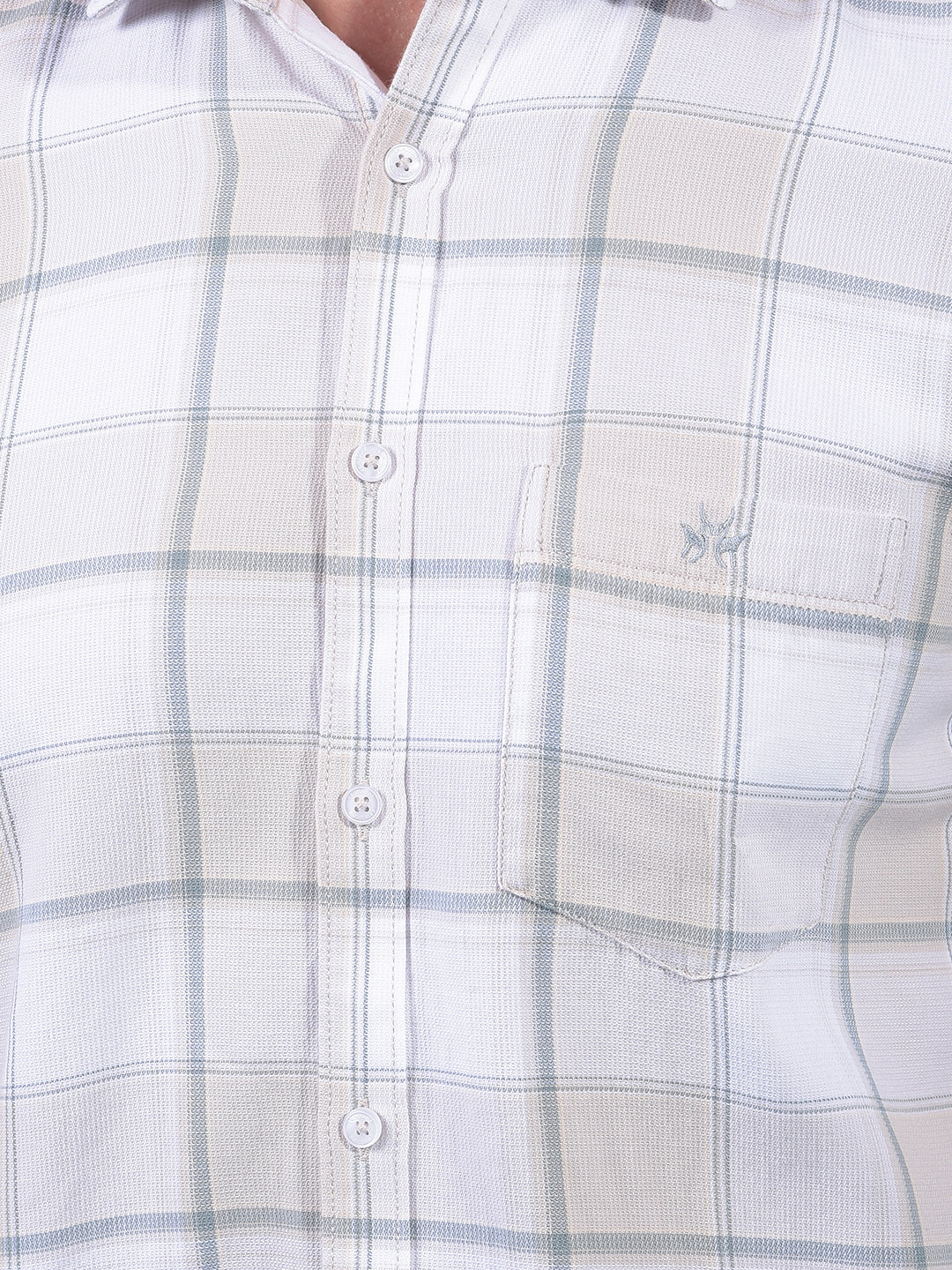 Beige Checked 100% Cotton Shirt-Men Shirts-Crimsoune Club