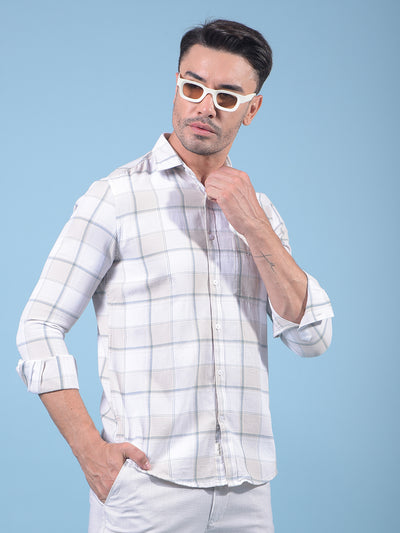 Beige Checked 100% Cotton Shirt-Men Shirts-Crimsoune Club