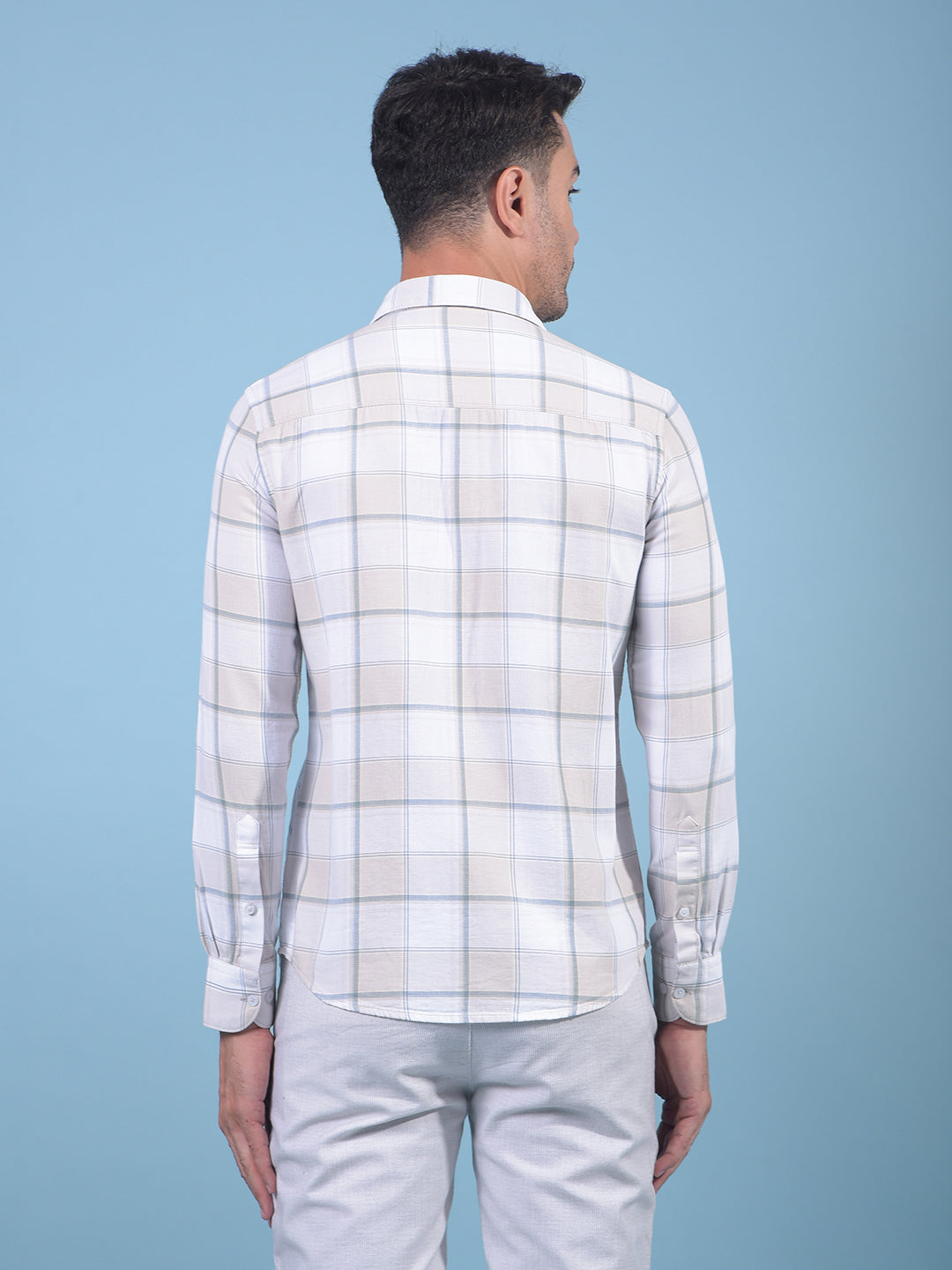 Beige Checked 100% Cotton Shirt-Men Shirts-Crimsoune Club