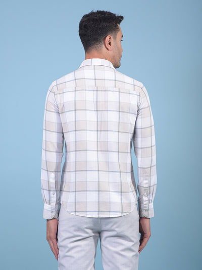 Beige Checked 100% Cotton Shirt-Men Shirts-Crimsoune Club