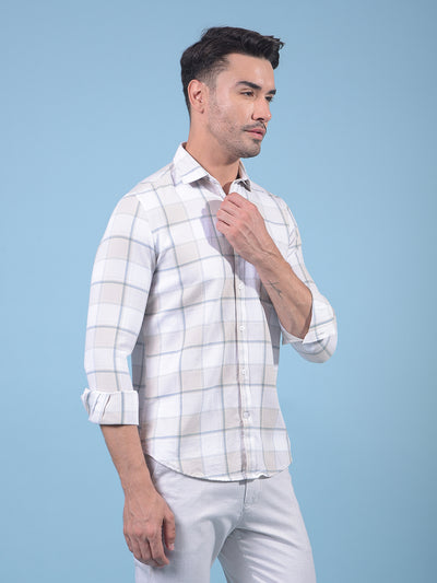Beige Checked 100% Cotton Shirt-Men Shirts-Crimsoune Club