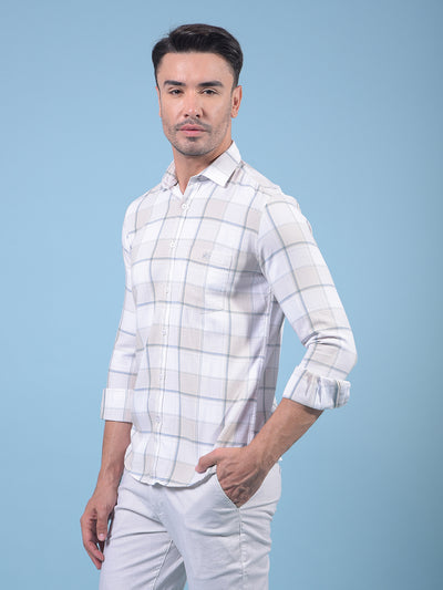 Beige Checked 100% Cotton Shirt-Men Shirts-Crimsoune Club