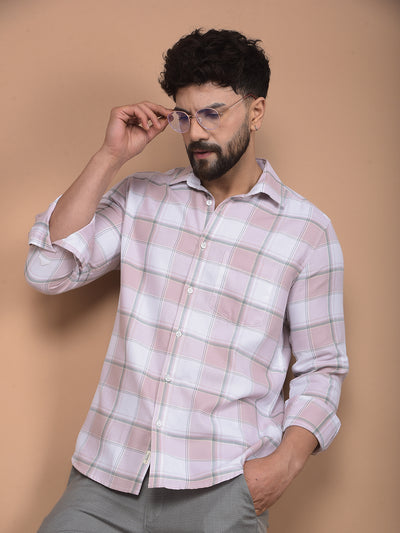 Pink Checked 100% Cotton Shirt-Men Shirts-Crimsoune Club