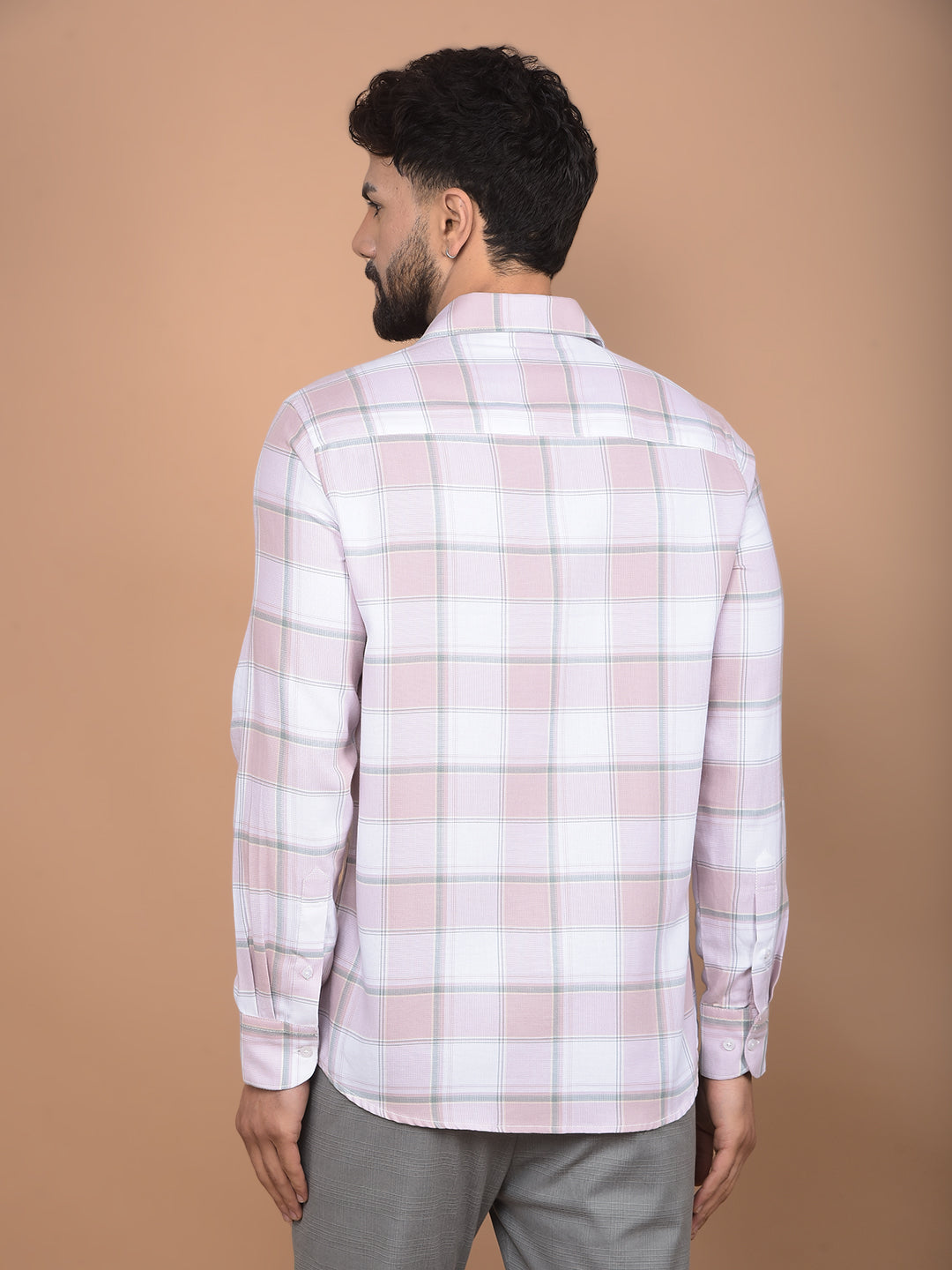 Pink Checked 100% Cotton Shirt-Men Shirts-Crimsoune Club