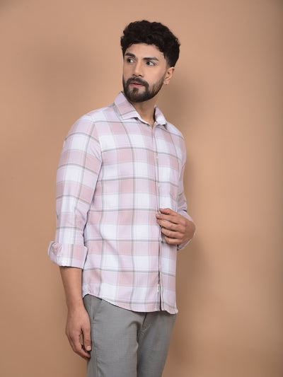 Pink Checked 100% Cotton Shirt-Men Shirts-Crimsoune Club