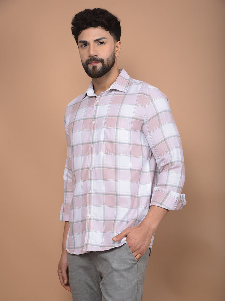 Pink Checked 100% Cotton Shirt-Men Shirts-Crimsoune Club