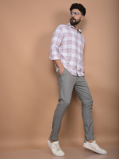 Pink Checked 100% Cotton Shirt-Men Shirts-Crimsoune Club