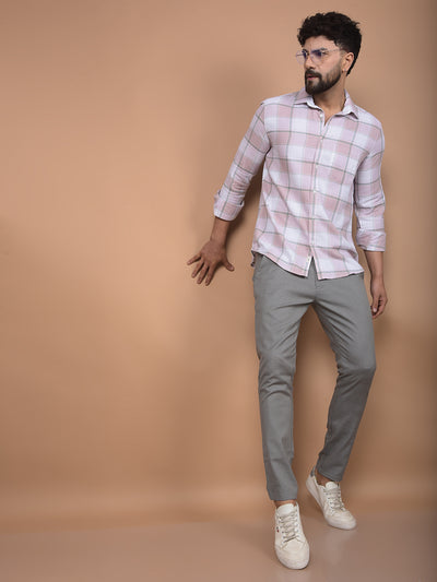 Pink Checked 100% Cotton Shirt-Men Shirts-Crimsoune Club