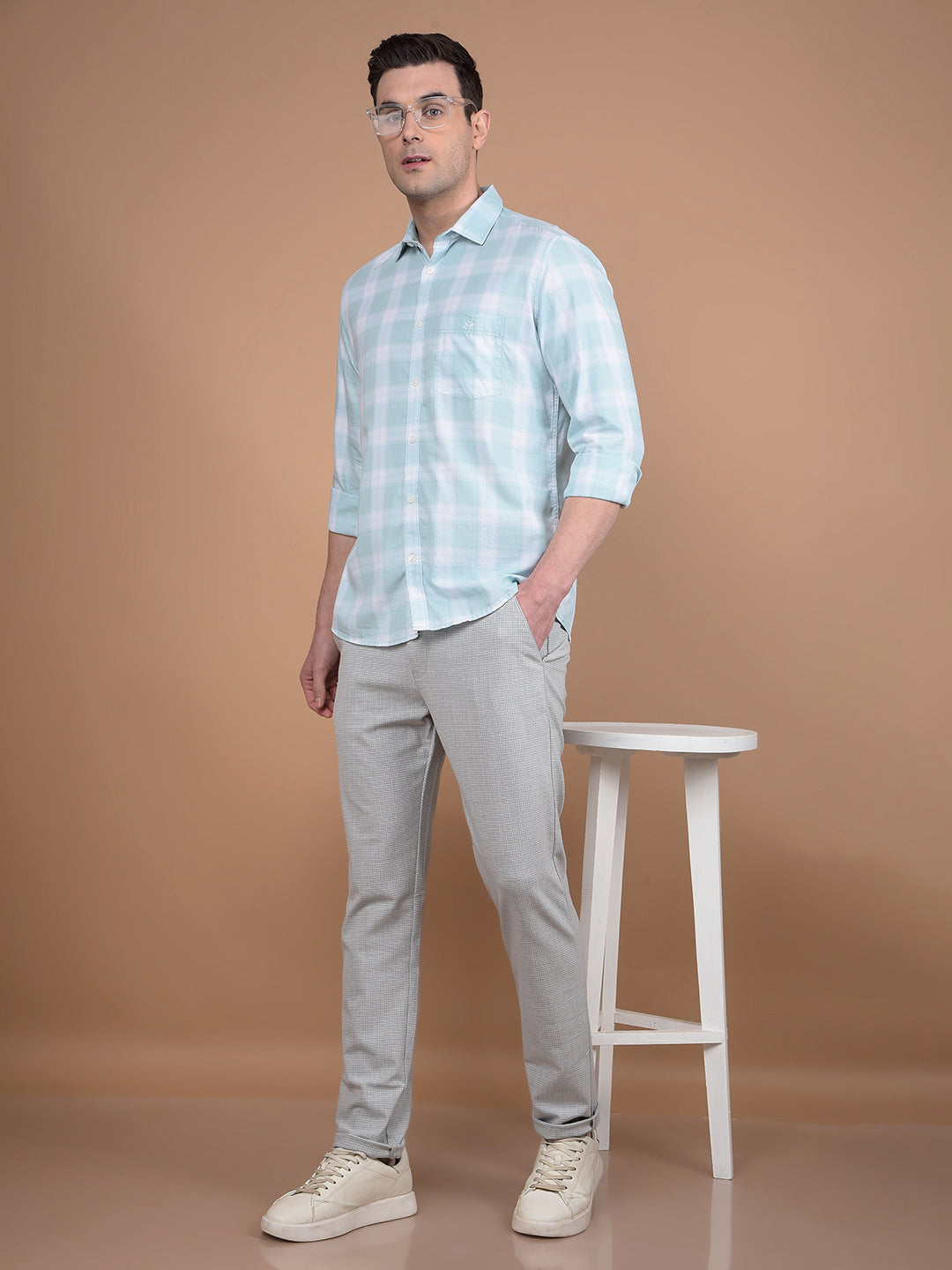 Green Checked 100% Cotton Shirt-Men Shirts-Crimsoune Club