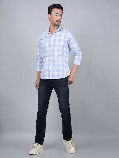 Blue Checked 100% Cotton Shirt-Men Shirts-Crimsoune Club
