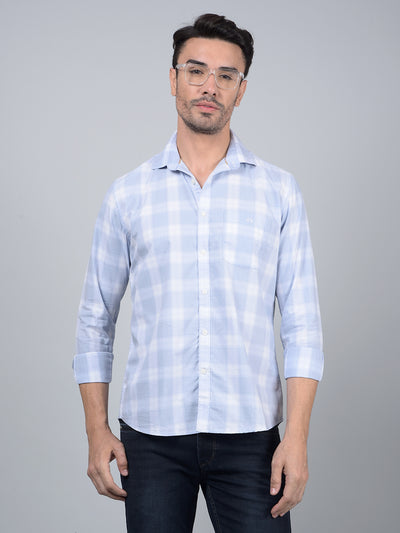 Blue Checked 100% Cotton Shirt-Men Shirts-Crimsoune Club