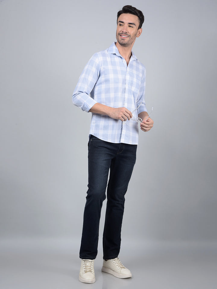 Blue Checked 100% Cotton Shirt-Men Shirts-Crimsoune Club