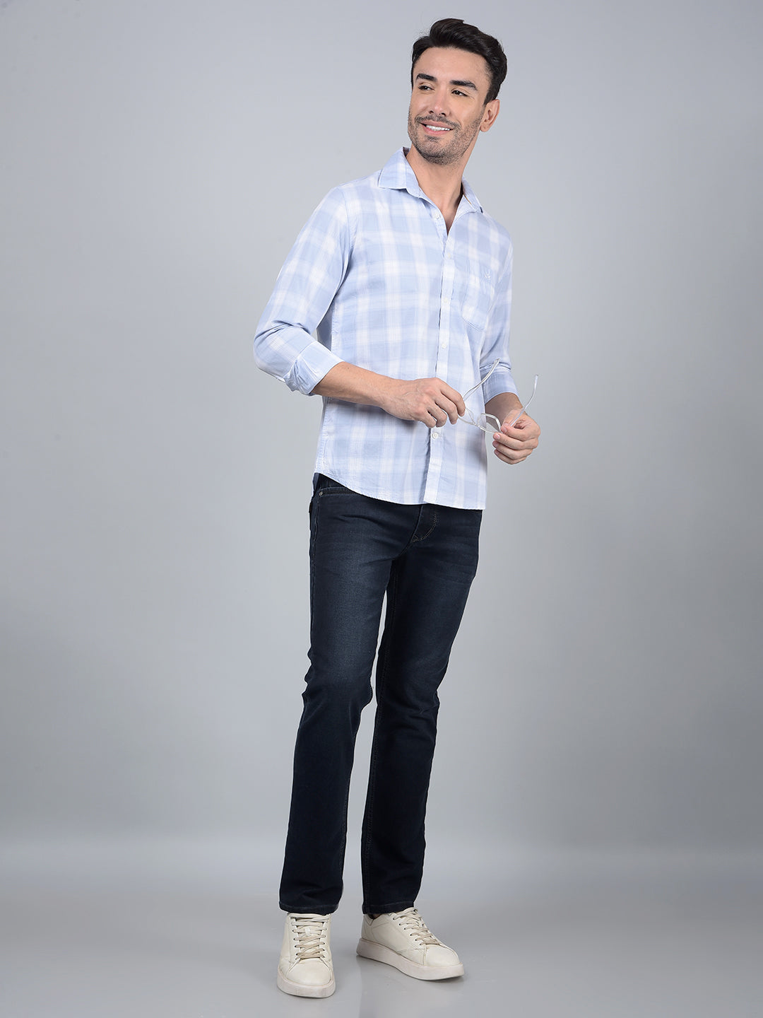Blue Checked 100% Cotton Shirt-Men Shirts-Crimsoune Club