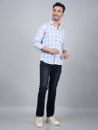 Blue Checked 100% Cotton Shirt-Men Shirts-Crimsoune Club