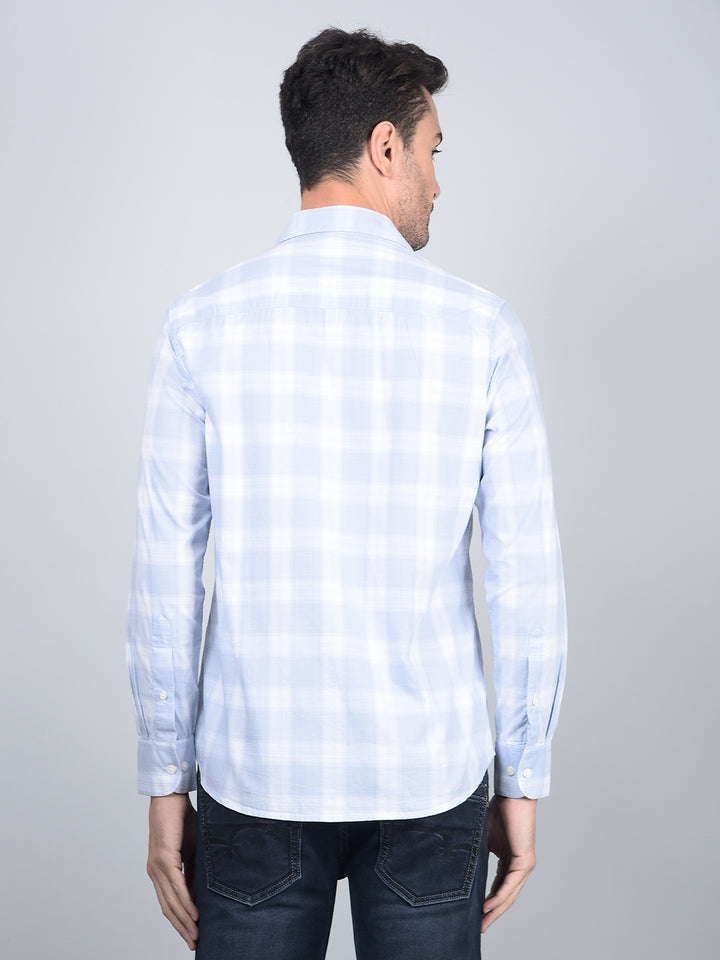 Blue Checked 100% Cotton Shirt-Men Shirts-Crimsoune Club