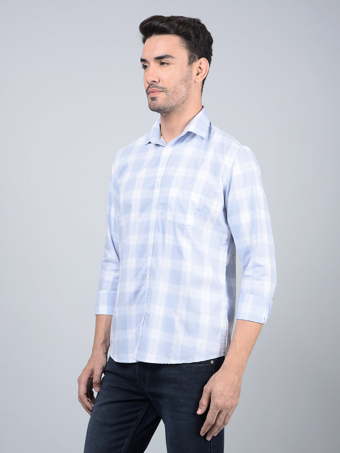Blue Checked 100% Cotton Shirt-Men Shirts-Crimsoune Club