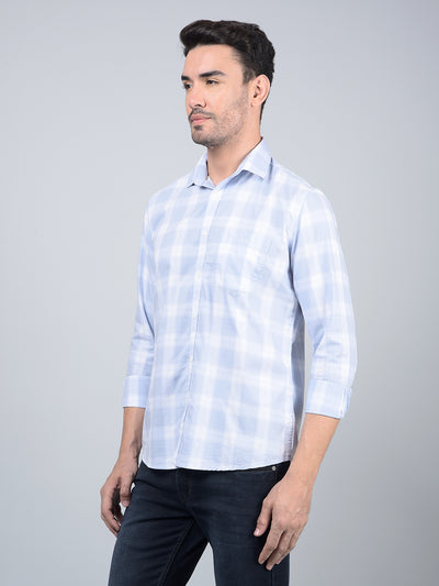 Blue Checked 100% Cotton Shirt-Men Shirts-Crimsoune Club