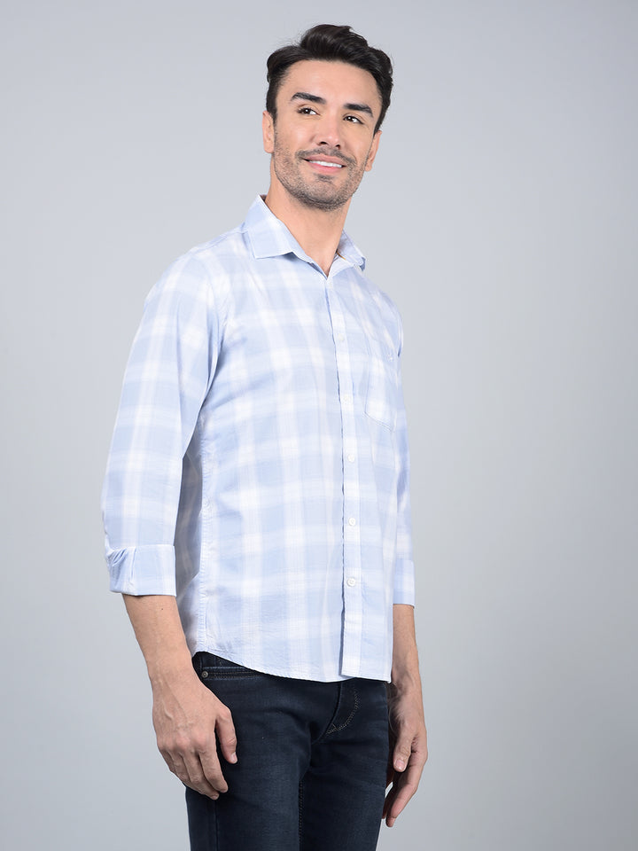Blue Checked 100% Cotton Shirt-Men Shirts-Crimsoune Club