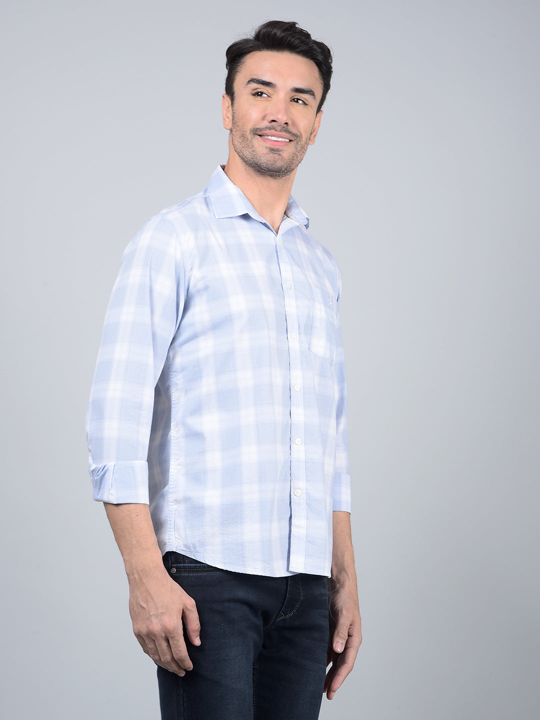 Blue Checked 100% Cotton Shirt-Men Shirts-Crimsoune Club