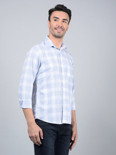 Blue Checked 100% Cotton Shirt-Men Shirts-Crimsoune Club