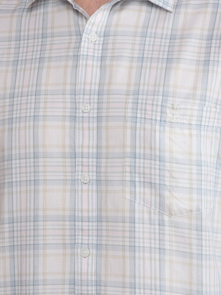 Beige Checked 100% Cotton Shirt-Men Shirts-Crimsoune Club