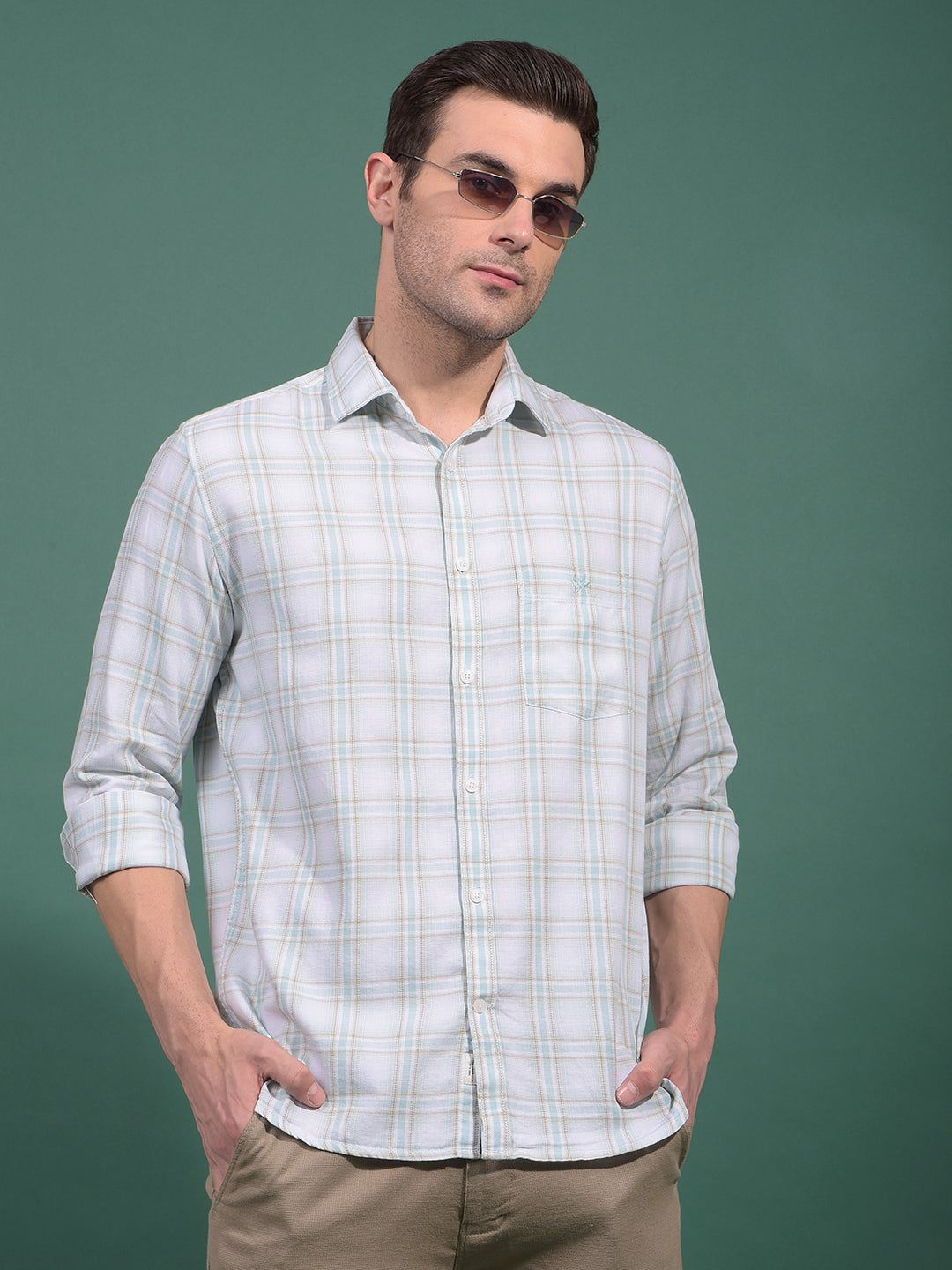 Green Checked 100% Cotton Shirt-Men Shirts-Crimsoune Club