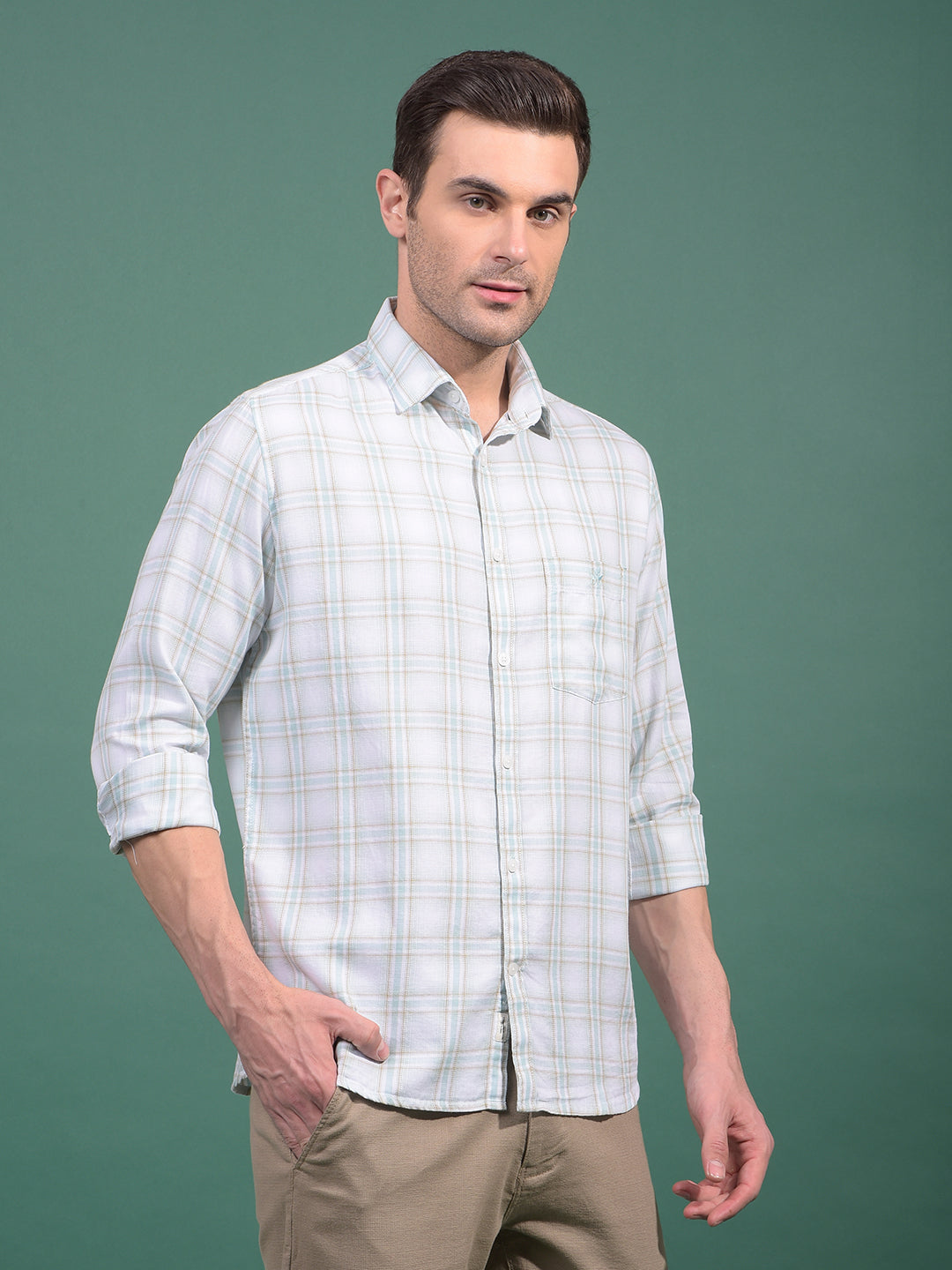 Green Checked 100% Cotton Shirt-Men Shirts-Crimsoune Club