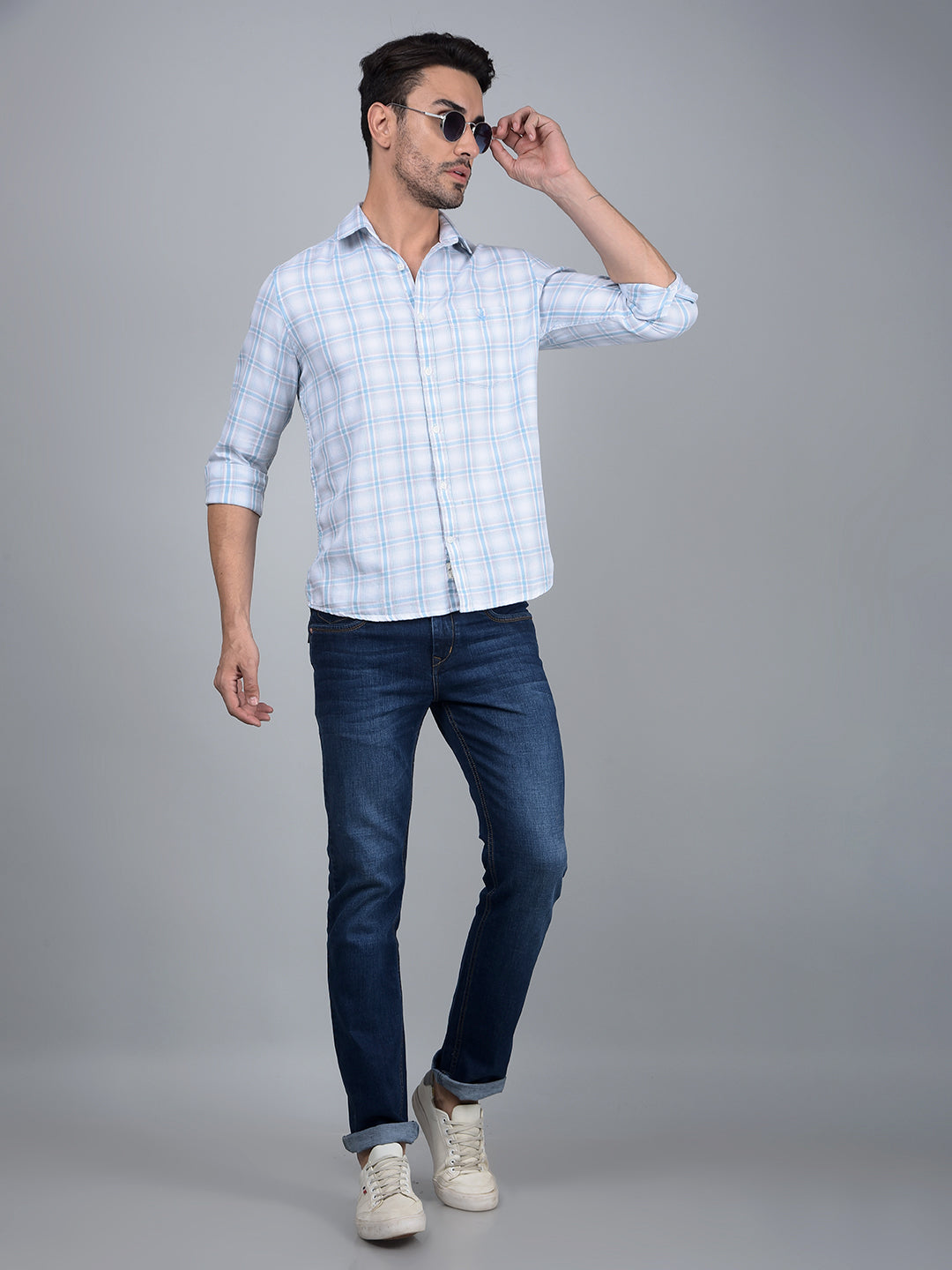 Blue Checked 100% Cotton Shirt-Men Shirts-Crimsoune Club