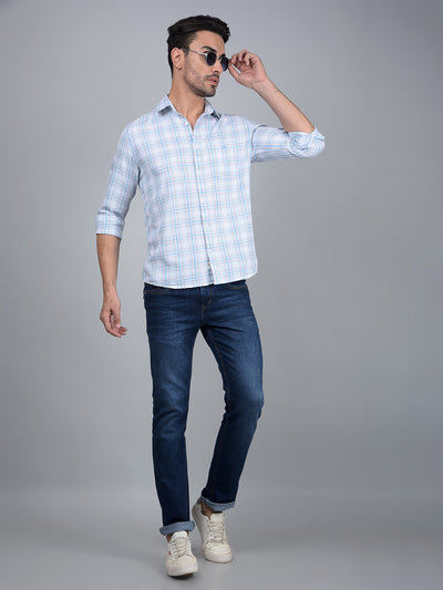 Blue Checked 100% Cotton Shirt-Men Shirts-Crimsoune Club