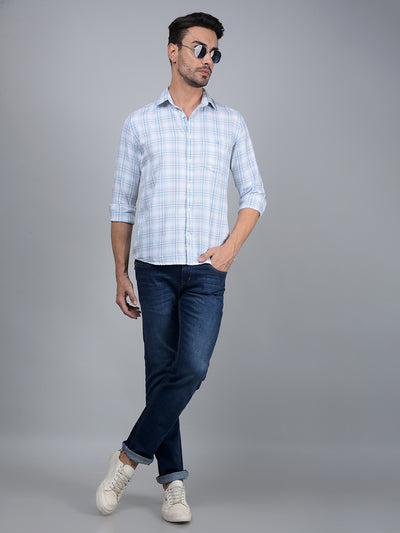 Blue Checked 100% Cotton Shirt-Men Shirts-Crimsoune Club