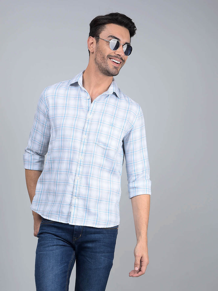 Blue Checked 100% Cotton Shirt-Men Shirts-Crimsoune Club