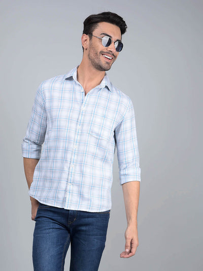 Blue Checked 100% Cotton Shirt-Men Shirts-Crimsoune Club