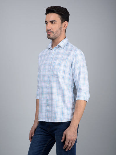 Blue Checked 100% Cotton Shirt-Men Shirts-Crimsoune Club