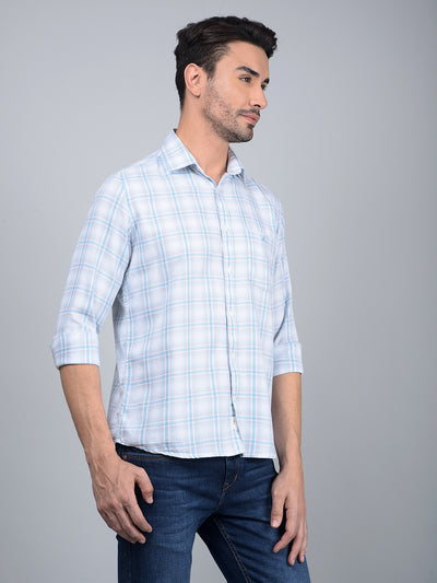Blue Checked 100% Cotton Shirt-Men Shirts-Crimsoune Club
