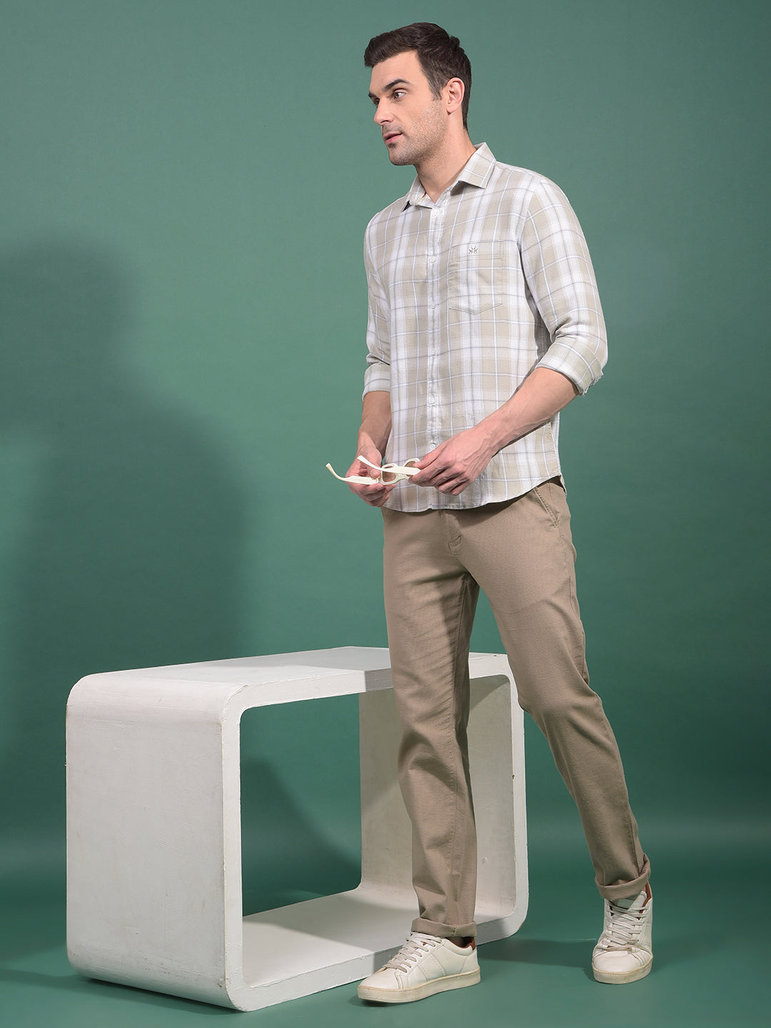 Green Checked Shirt-Men Shirts-Crimsoune Club