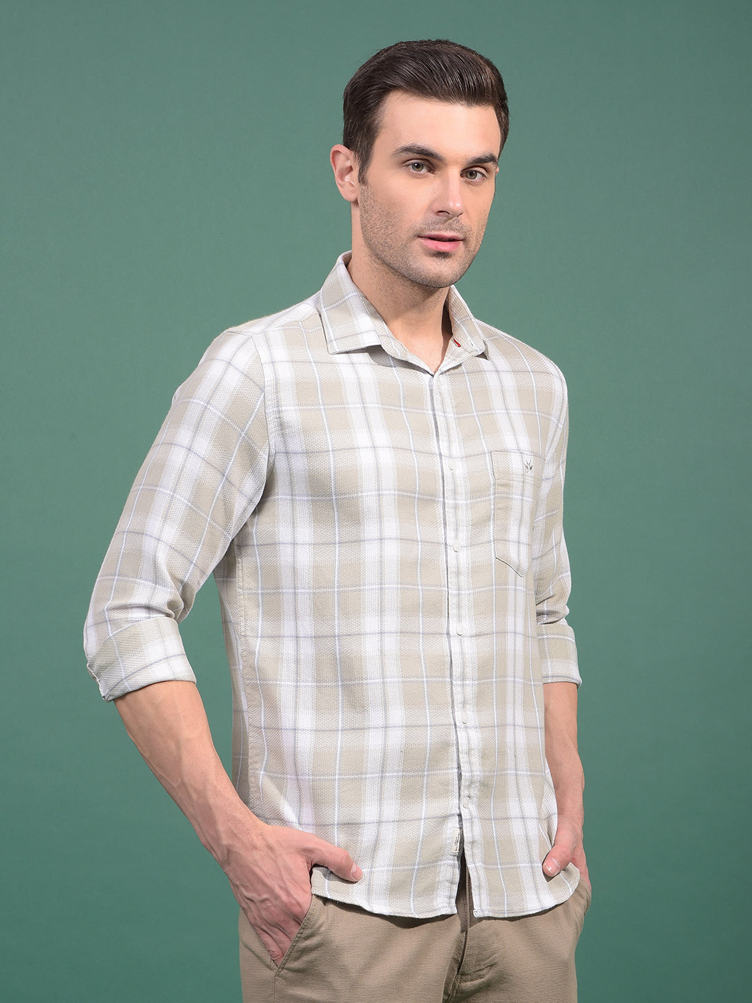 Green Checked Shirt-Men Shirts-Crimsoune Club