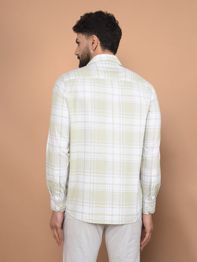 Olive Checked 100% Cotton Shirt-Men Shirts-Crimsoune Club