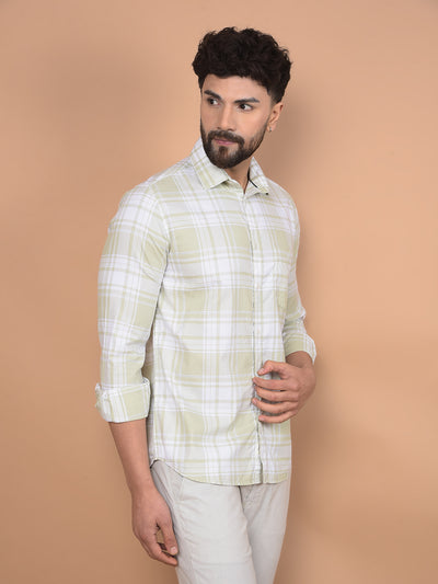 Olive Checked 100% Cotton Shirt-Men Shirts-Crimsoune Club