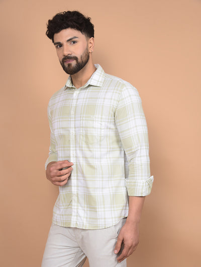 Olive Checked 100% Cotton Shirt-Men Shirts-Crimsoune Club