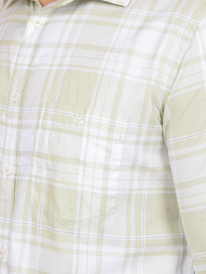 Olive Checked 100% Cotton Shirt-Men Shirts-Crimsoune Club