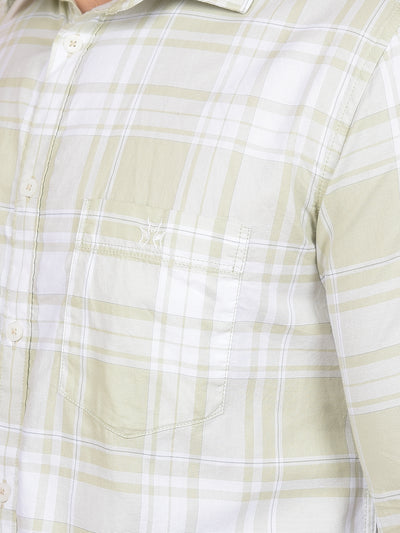 Olive Checked 100% Cotton Shirt-Men Shirts-Crimsoune Club