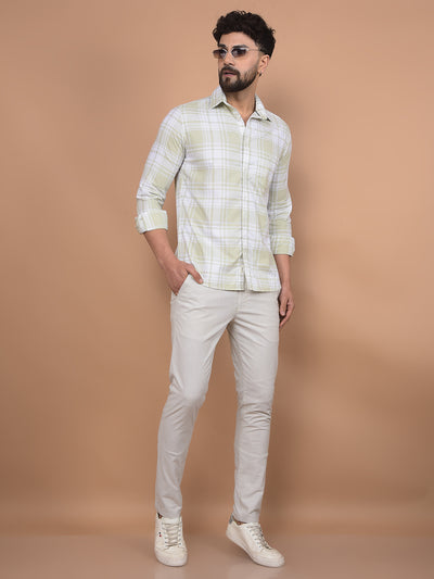 Olive Checked 100% Cotton Shirt-Men Shirts-Crimsoune Club