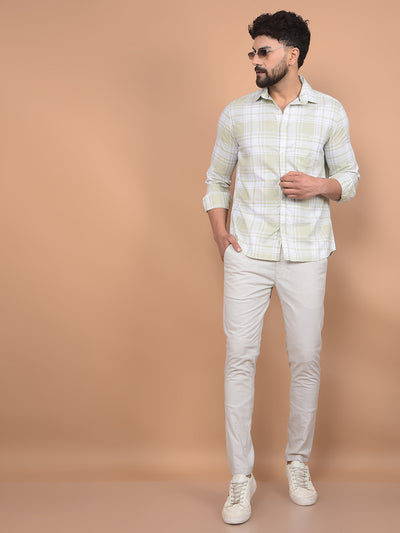 Olive Checked 100% Cotton Shirt-Men Shirts-Crimsoune Club