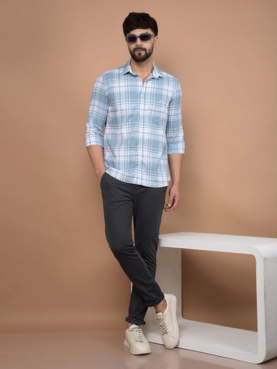 Blue Checked 100% Cotton Shirt-Men Shirts-Crimsoune Club