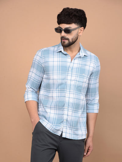 Blue Checked 100% Cotton Shirt-Men Shirts-Crimsoune Club