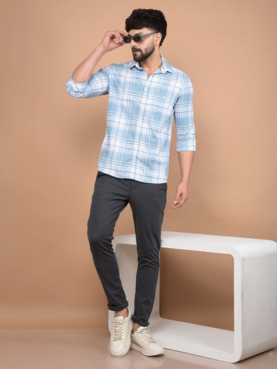 Blue Checked 100% Cotton Shirt-Men Shirts-Crimsoune Club