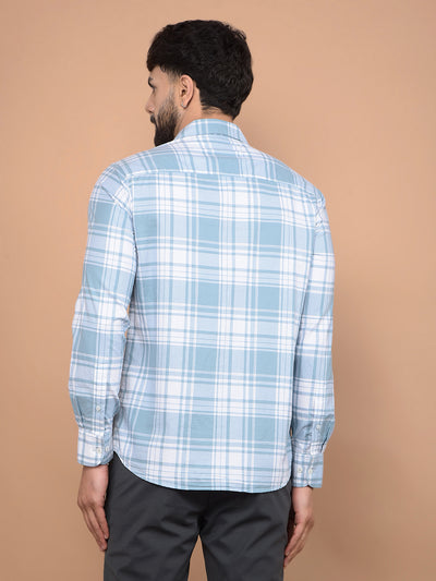 Blue Checked 100% Cotton Shirt-Men Shirts-Crimsoune Club
