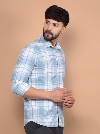 Blue Checked 100% Cotton Shirt-Men Shirts-Crimsoune Club