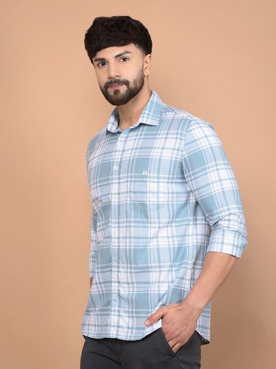 Blue Checked 100% Cotton Shirt-Men Shirts-Crimsoune Club