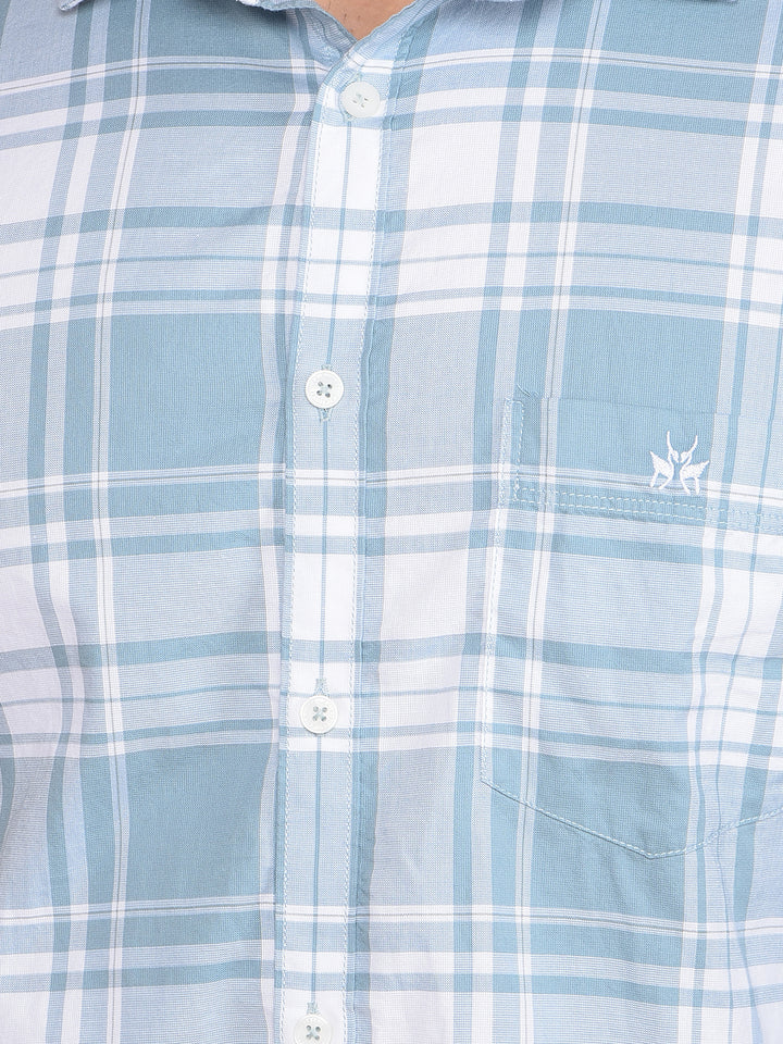 Blue Checked 100% Cotton Shirt-Men Shirts-Crimsoune Club